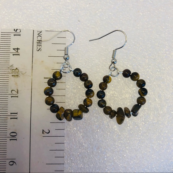 Tigers eye hoop earrings handmade gemstone circle dangle earrings - Picture 5 of 7